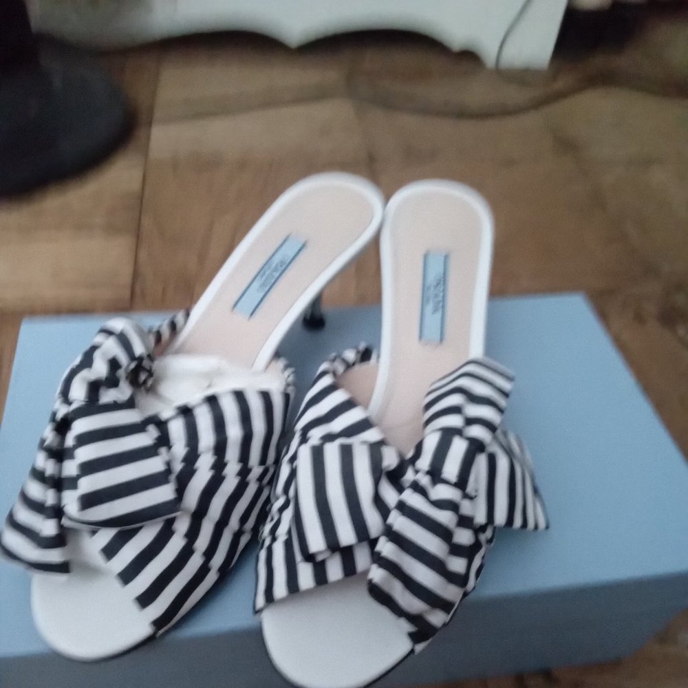 Prada Blue&Whote Stripe Sandal Mule Slippers